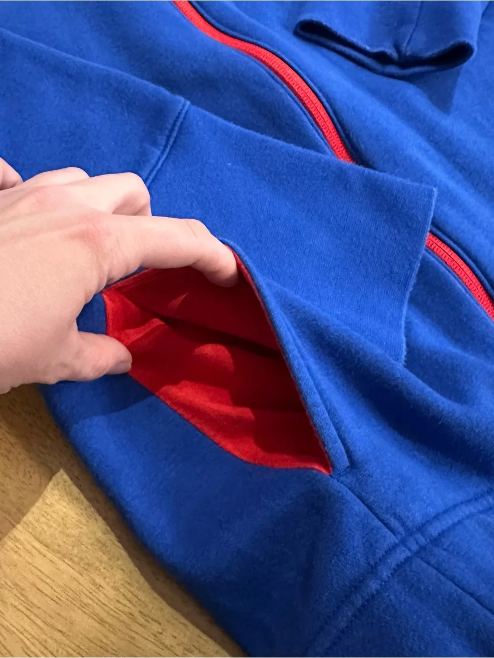 Nike Blue Buffalo Bills Assymetrical Zipper Hoodie with Red Trim Women’s Large